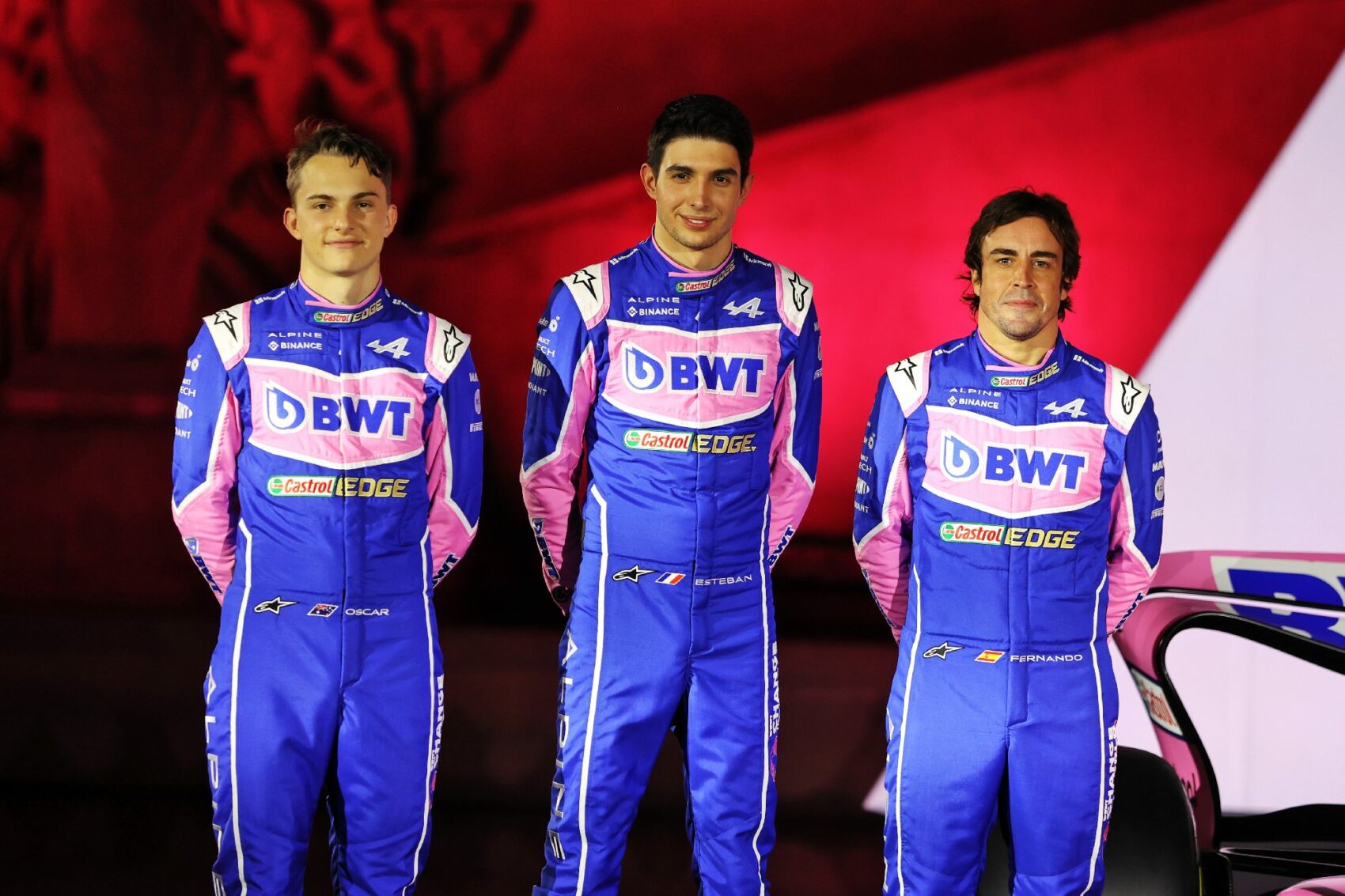 Oscar Piastri, Esteban Ocon, Fernando Alonso, Alpine, autóbemutató
