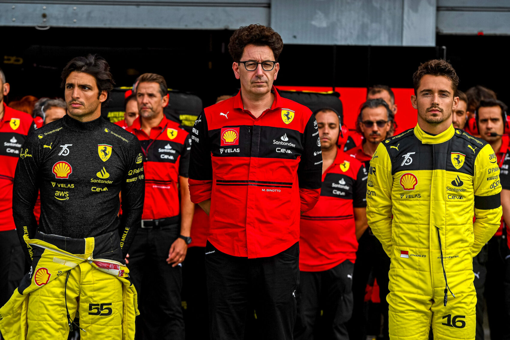 Carlos Sainz, Mattia Binotto, Charles Leclerc, Ferrari, Olasz Nagydíj