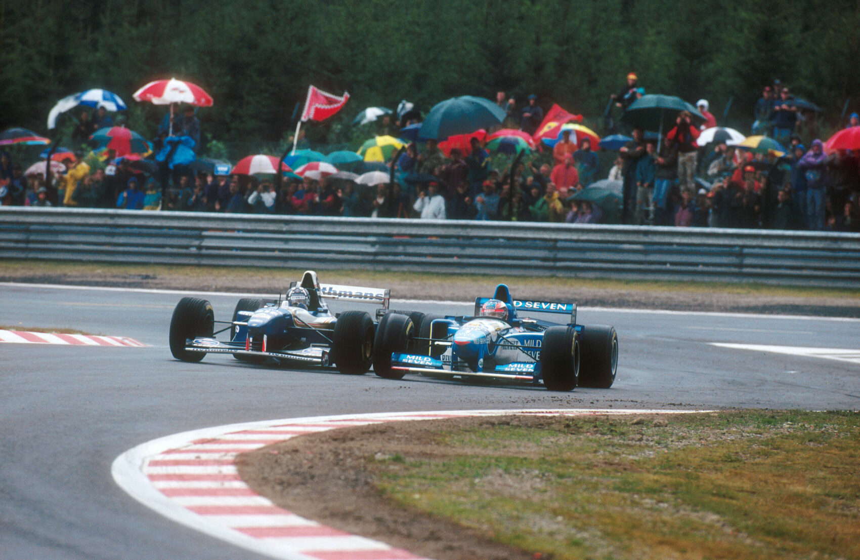 Damon Hill, Williams, Michael Schumacher, Benetton, Belga Nagydíj, 1995