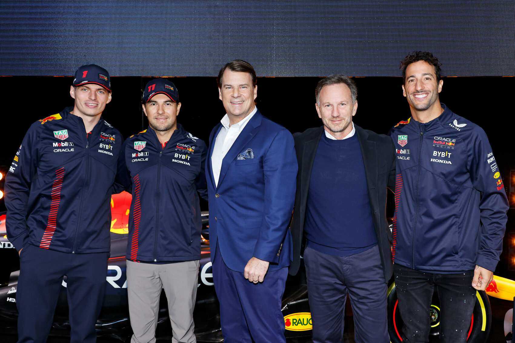 Christian Horner, Jim Farley, Max Verstappen, Sergio Pérez, Daniel Ricciardo, Red Bull, Ford, New York