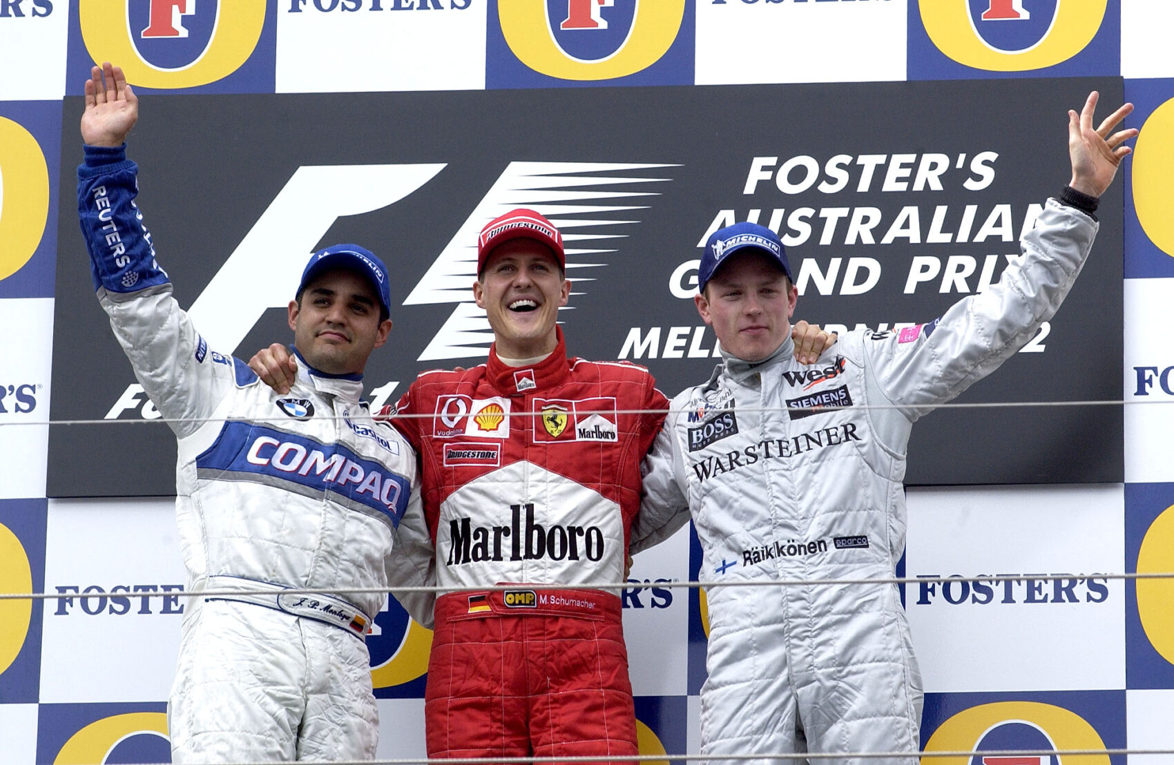Juan Pablo Montoya, Williams, Michael Schumacher, Ferrari, Kimi Räikkönen, McLaren, Ausztrál Nagydíj, 2002