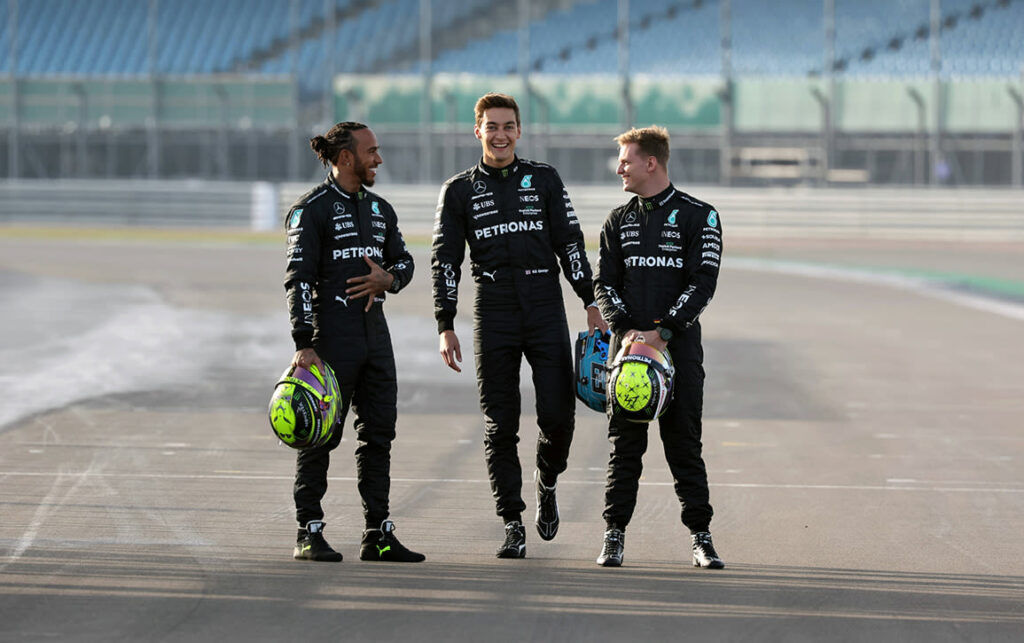 Mick Schumacher, Lewis Hamilton, George Russell, Mercedes