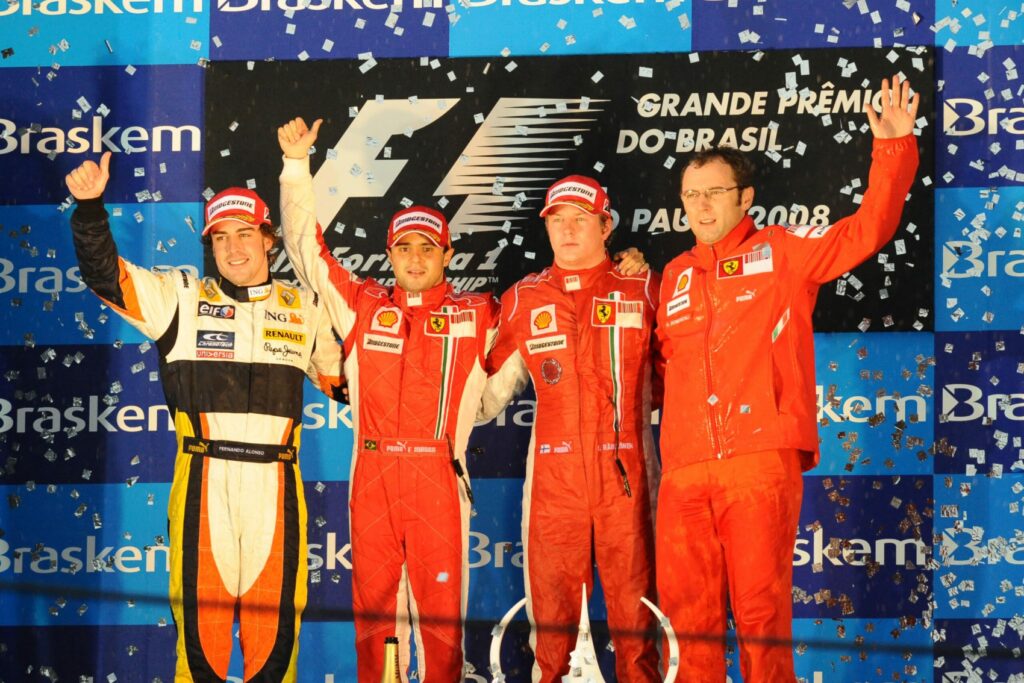 Fernando Alonso, Renault, Felipe Massa, Kimi Räikkönen, Ferrari, Stefano Domenicali, Brazil Nagydíj, 2008