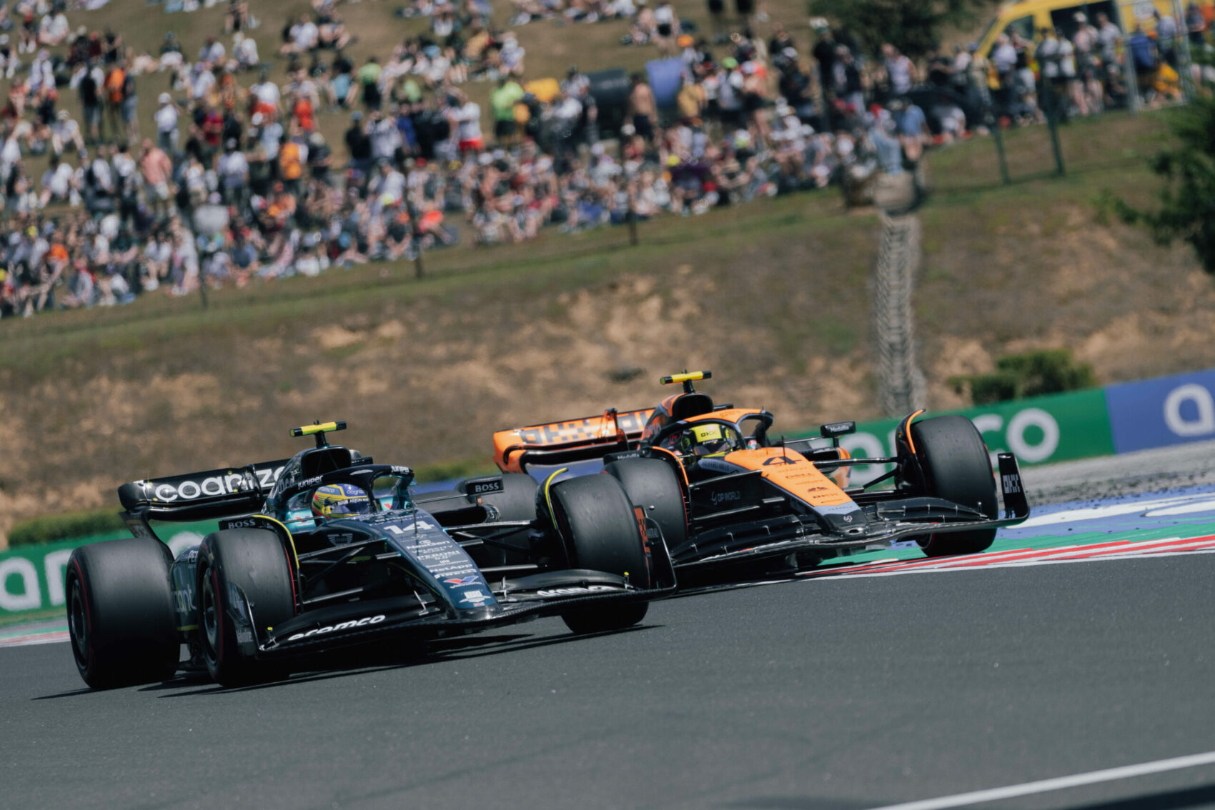 Forma-1, Fernando Alonso, Aston Martin, Lando Norris, McLaren,, Magyar Nagydíj 2023, szombat
