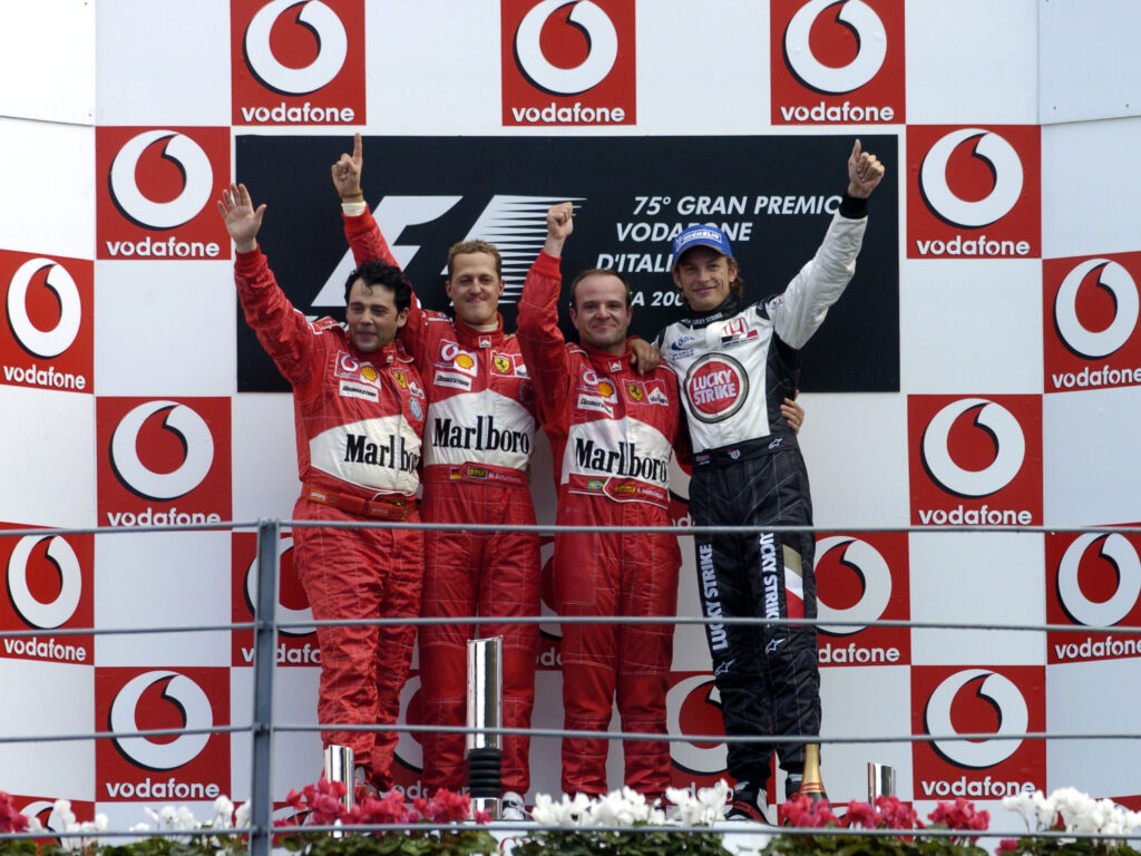 Michael Schumacher, Rubens Barrichello, Jenson Button, Ferrari, BAR, Olasz Nagydíj