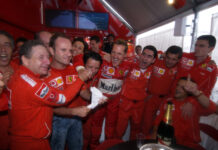 Jean Todt, Rubens Barrichello, Michael Schumacher, Andrea Stella, Ferrari, Belga Nagydíj, 2004