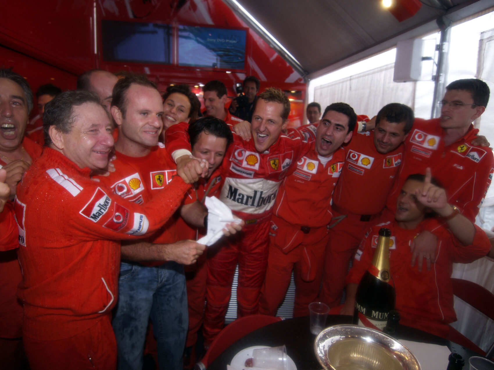 Jean Todt, Rubens Barrichello, Michael Schumacher, Andrea Stella, Ferrari, Belga Nagydíj, 2004