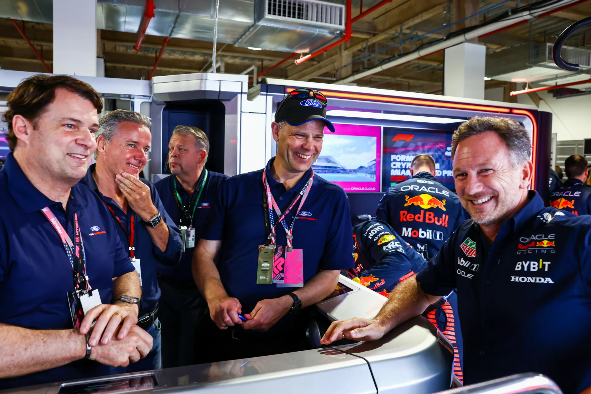 Jim Farley, Mark Rushbrook, Christian Horner, Red Bull