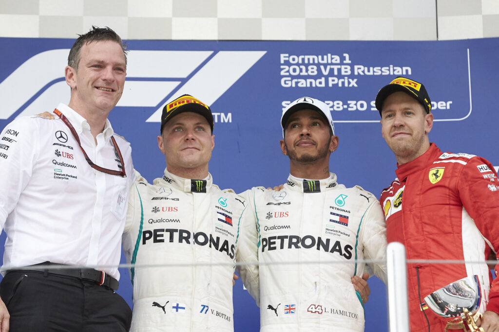 Bottas, Hamilton, Vettel, Mercedes, 2018, Orosz Nagydíj