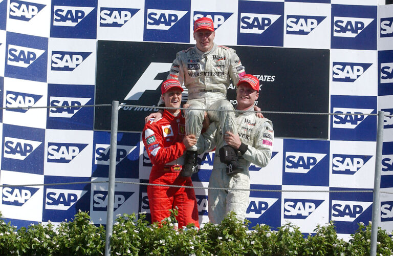 Mika Häkkinen, Michael Schumacher, David Couthard, USA Nagydíj, 2001