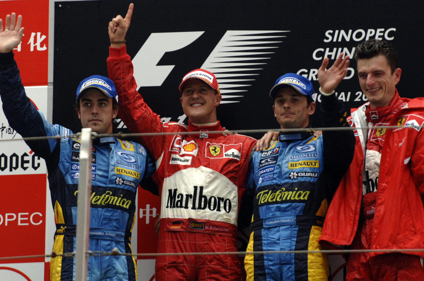 Michael Schumacher, Fernando Alonso, Giancarlo Fisichella, Chris Dyer